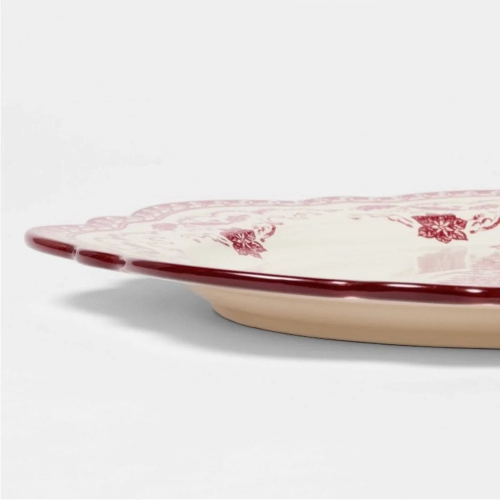Stoneware Round Christmas Serving Platter Red Pattern - Threshold Studio McGee